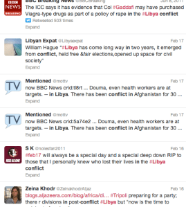 Tweets regarding the conflict in Libya.