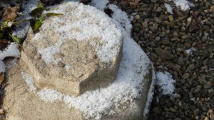 Snow on stone and concrete. 
